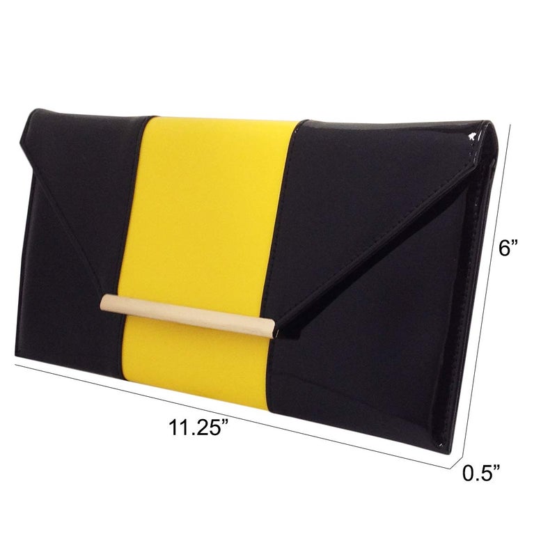 JNB Patent Color Block Envelop Clutch, Yellow/Black - Image 3